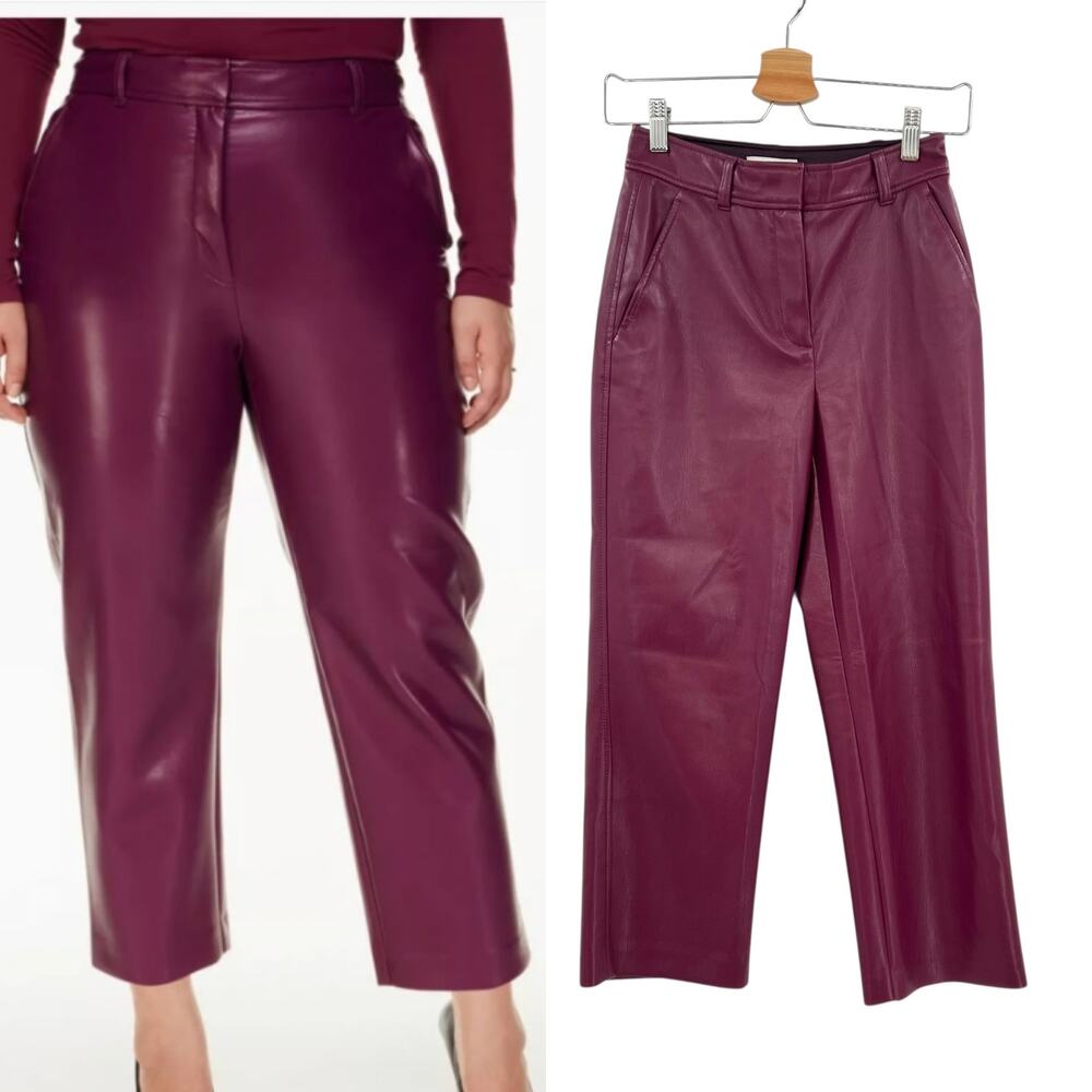 Aritzia Babaton Command Cropped Pants Trouser Vegan Faux Leather Purple Size‎ 0